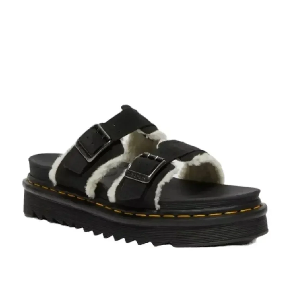 NWT Dr. Martens Myles Suede Faux Fur Lined Buckle Sandal Unisex M 11 W 12